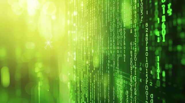 Bright green binary code streams down the screen, resembling the iconic matrix design. This futuristic image represents digital data, technology, and the flow of information in a high-tech world.