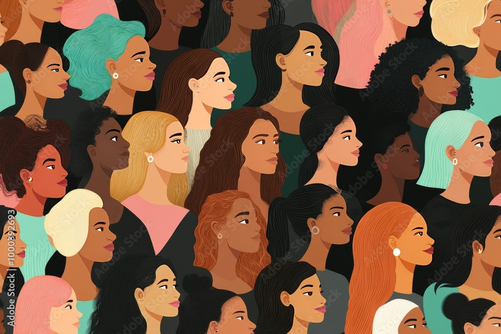 Poster silhouette crowd of people in vibrant colors symbolizing diversity inclusion and unity in a dynamic 