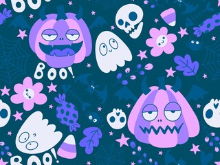 Halloween cute pumpkins seamless monsters pattern for wrapping paper and fabric