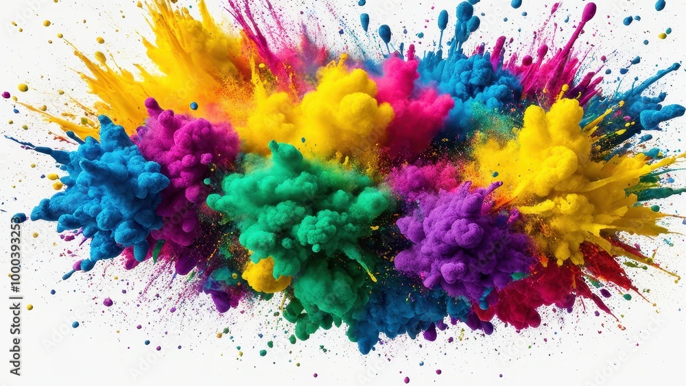 Poster a vibrant explosion of colorful powder creating a dynamic and energetic visual effect.