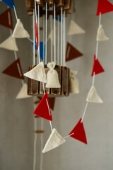 air balloon, decorative balloon for interior decoration. balloon. flags ladder and basket. flying ball made by your own hands