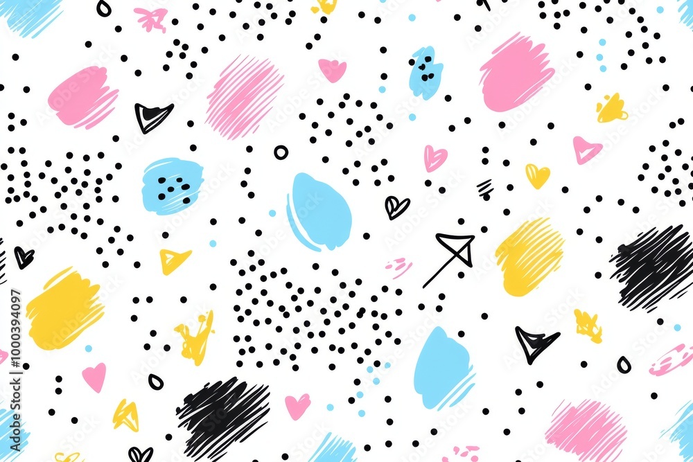 Poster abstract colorful geometric shapes and dots in a playful energetic composition symbolizing creativit