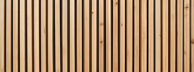  Wall made of wooden panels. Vertical wooden slats for facade cladding. Timber stripes made of beige pine. A modern plank surface for interior and exterior design. 