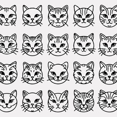 Obraz premium black and white pet line art pattern with cats set of cats