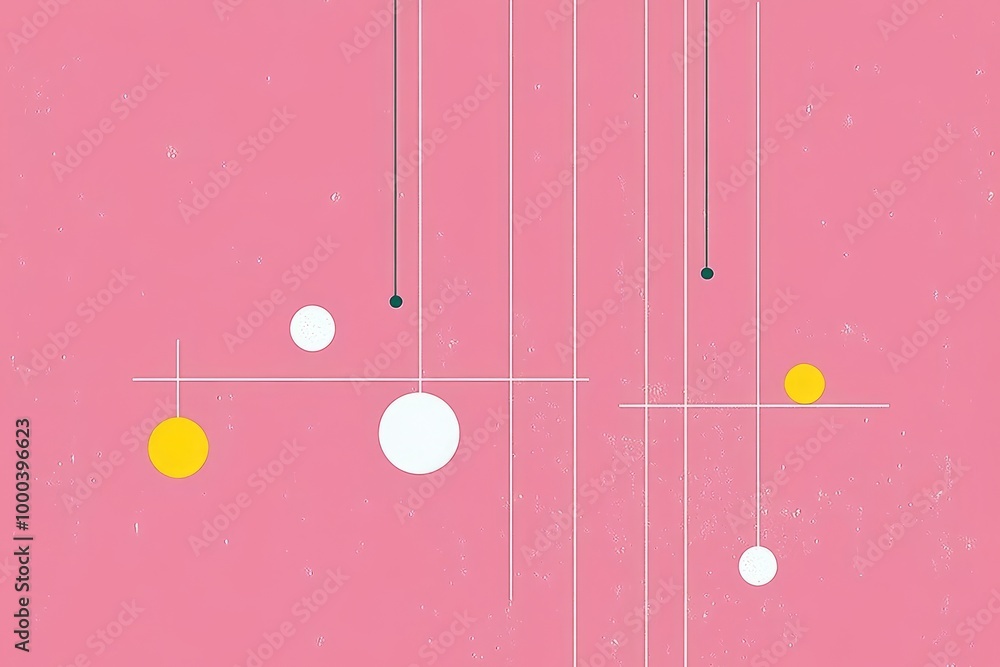 Poster minimalist abstract design with geometric shapes and lines on a pink background symbolizing simplici