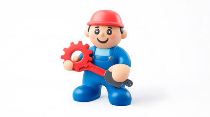 Engineer with Gear and Wrench Cartoon Figure – Maintenance and Repair Concept