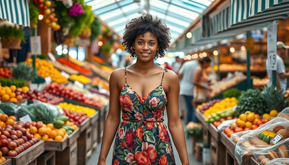 Obraz premium Woman Shopping for Fresh Produce at a Farmers Market.