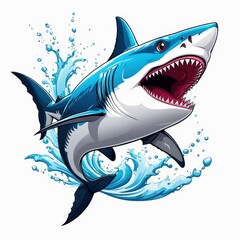 A vibrant illustration of a shark breaching the water's surface, showcasing its powerful form.