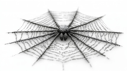 Obraz premium A spider sits in the center of its web, covered in dew drops.