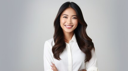 Portrait of a Smiling Woman with Long Brown Hair