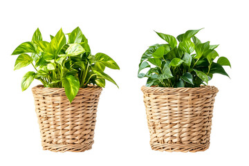 Naklejka premium two green plants in wicker baskets isolated png transparent background