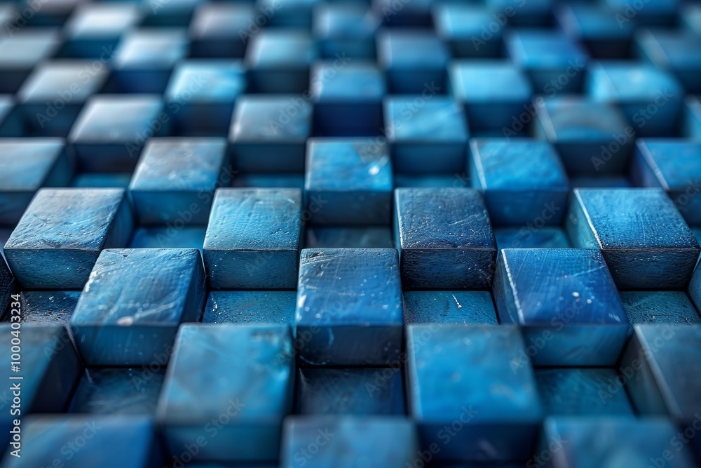 Poster dynamic blue geometric background featuring 3d floating cubes for creative design projects