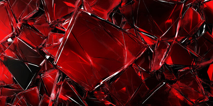 Shattered, glossy, red glass pieces creating abstract pattern, fragmented glass concept - Powered by Adobe