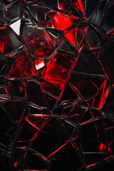 Abstract, artistic shattered glass, glowing red, black background, chaotic pattern, broken texture...