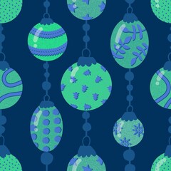 Christmas tree seamless balls toys pattern for wrapping paper and fabrics