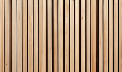 Fototapeta premium Wall made of wooden panels. Vertical wooden slats for facade cladding. Timber stripes made of beige pine. A modern plank surface for interior and exterior design. 