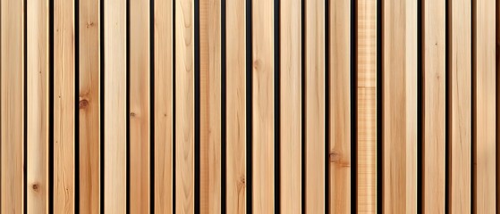 Obraz premium Wall made of wooden panels. Vertical wooden slats for facade cladding. Timber stripes made of beige pine. A modern plank surface for interior and exterior design. 