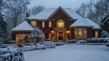 house exterior christmas decorations in the snow