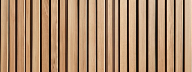 Fototapeta premium Wall made of wooden panels. Vertical wooden slats for facade cladding. Timber stripes made of beige pine. A modern plank surface for interior and exterior design. 