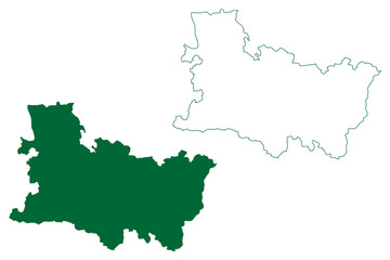 Obraz premium Shajapur district (Madhya Pradesh State, Ujjain division, Republic of India) map vector illustration, scribble sketch Shajapur map
