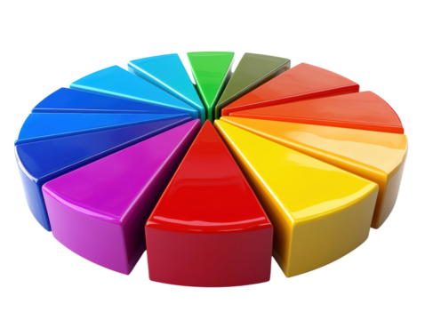 Colorful pie chart on a white isolated background. transparent background