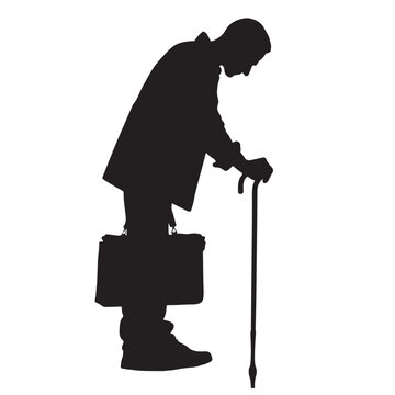 recommend clip art: Silhouette of a man leaning on a walking cane vector on a white background