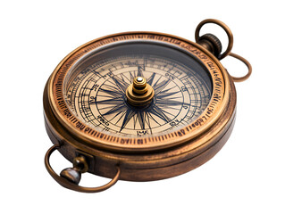 A vintage brass compass displayed against a black backdrop, highlighting its aged patina and classic craftsmanship.