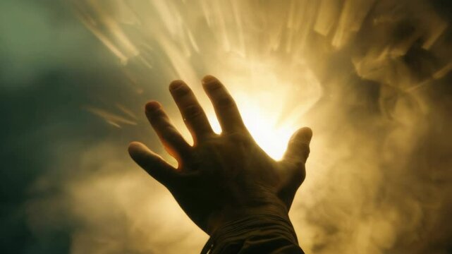 Jesus Christ giving his arm, hand gestures of Jesus dying on the cross and resurrected,