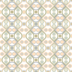 A seamless pattern of circles and squares in various shades of neutral colors