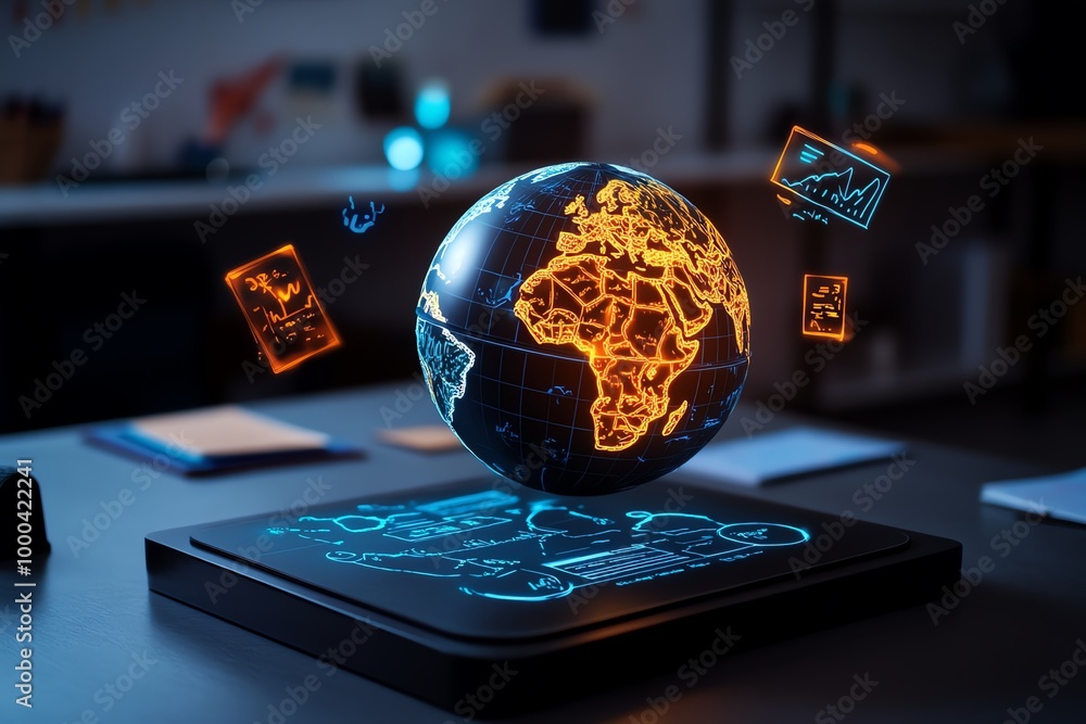 Poster enchanted classroom with a glowing globe and magical diagrams, where teaching materials float in the