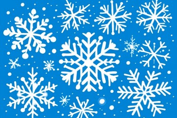 White snowflakes on a vibrant blue background representing a cheerful winter holiday design with icy patterns and frosty beauty for festive seasonal decoration
