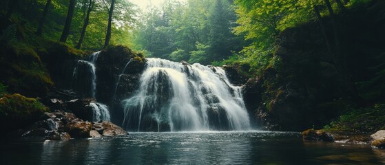 waterfall view in the middle of the forest . fantasy landscapes