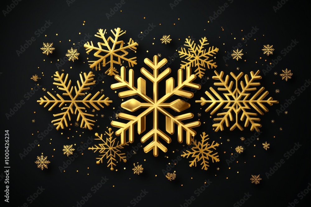 Poster elegant golden snowflake design against a deep blue background combining the simplicity and sophisti