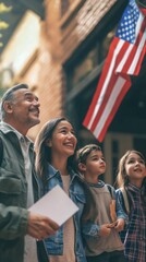 Obraz premium Hispanic Family Celebrating Voting Together on American Election Day