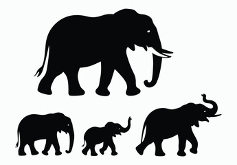 Wild African Elephant Silhouette EPS Vector File Isolated Illustration Template on a white background