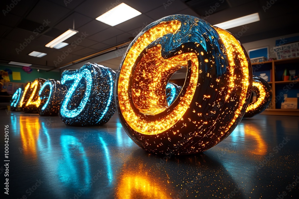 Poster Fantasy math class where numbers float and glow, helping students understand complex concepts through magical, interactive teaching materials