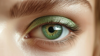 Obraz premium Photo shoot of a beautiful woman model for an eye shadow brand, bright eye makeup, professional photo shoot on a white background