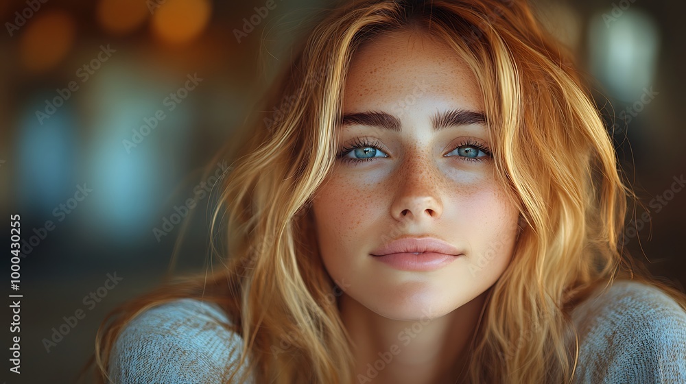 Canvas Prints Close up portrait of beautiful young woman with blonde hair and blue eyes looking at camera