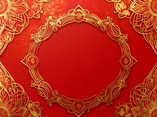 Luxurious Ornate Golden Frame on Red Background &ndash; Decorative Vintage Banner Design
