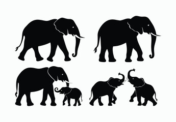 Naklejka premium Wild African Elephant Silhouette EPS Vector File Isolated Illustration Template on a white background