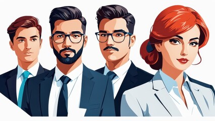 Fototapeta premium Group of four professionals in business attire, showcasing diversity and collaboration.