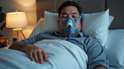 Obese Man Wearing CPAP Mask