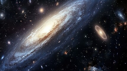Obraz premium A Spiral Galaxy in the Vastness of Space with Scattered Stars and Nebulas