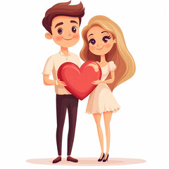Couple holding love heart cartoon
