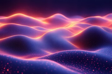 Fototapeta premium Abstract Neon Waves With Glowing Orange And Purple Particles