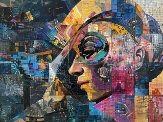 Obraz premium Abstract Mosaic Portrait: A Colorful and Geometric Artwork
