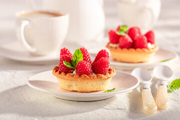 Delicious mini tart as an summer cake with coffee.