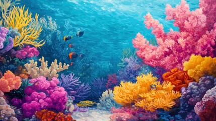 Fototapeta premium Vibrant Underwater Coral Reef with Fish and Diverse Corals