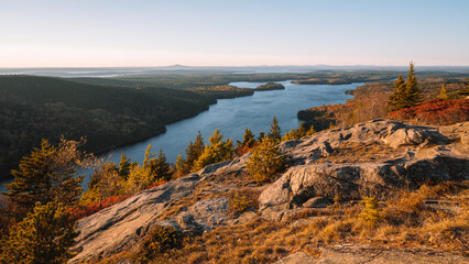 Epic Acadia National Park Sunrise Viewpoint Beech Mountain Beautiful Wide Landscape During Fall Foliage in Maine