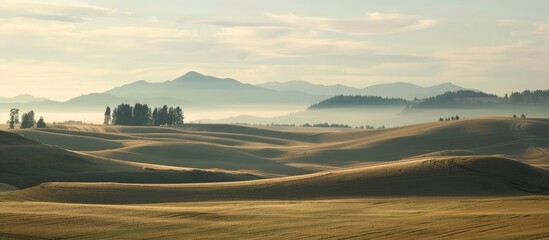 Farm Field And Layered Hills